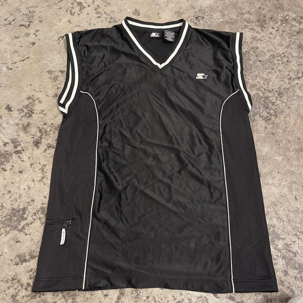 Starter Mens V-Neck Sleeveless Shooting Shirt Jersey Black White Mesh Size M